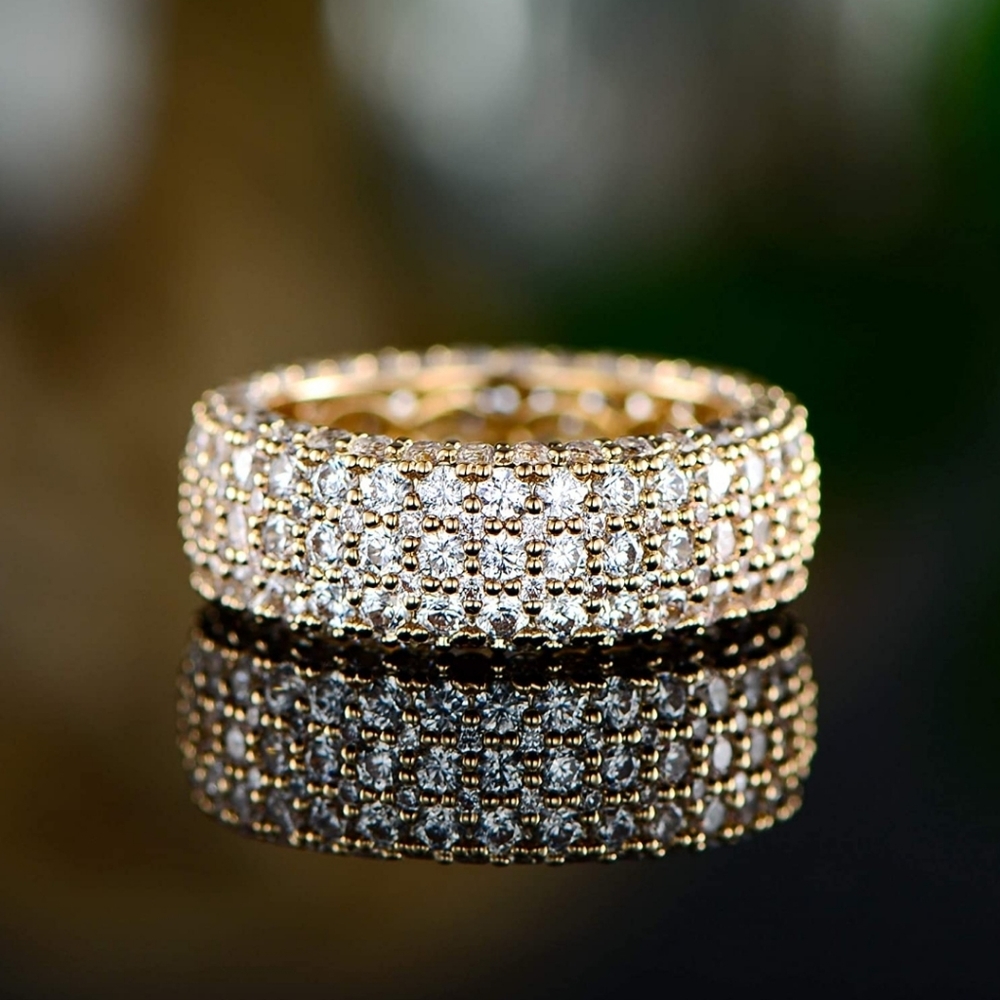 18k Yellow Gold Eternity Diamond Ring Wide Band